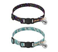 Personalized Puppy Collar Adjustable Personalize Male Dog Collars 2 Pcs Space Planet Stars Cartoon Colorful Tourism Illustration Tigers Turquoise
