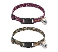 Personalized Puppy Collars Quick Release Buckle Customize Girl and Boy Dog Collars Set of 2 Leopard Pattern Magenta Black Leopard Pattern Wild Animal Gray Yellow