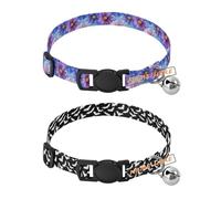 Personalized Puppy Dog Collar Adjustable Custom Print Collar for Female Dogs 2 Pcs Blue Purple Daisy Flowers Oil Painting Halloween Bat Black and White