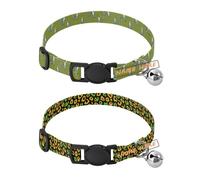 Personalized Puppy Dog Collar Release Buckle Personalize Girl and Boy Collar 2 Packs Animal Lemur Green Animal Lemur Fur Print Green Gold