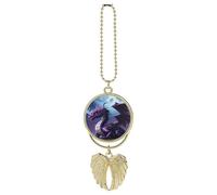 Personalized Purple Dragon Car Rearview Mirror Ornament Double Side Custom Photo Picture Car Hanging Pendant Accessories Alloy Angel Wings Vehicle Decoration Golden