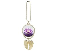 Personalized Purple Flower Car Rearview Mirror Ornament Double Side Custom Photo Picture Car Hanging Pendant Accessories Alloy Angel Wings Vehicle Decoration Golden