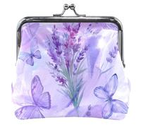 Personalized Purple Lavender Butterfly Leather Coin Purse Fashion Coin Purse for Women Money Change Bag for Girls Purple Butterfly Lavender Classic, Purple Butterfly And Lavender, Classic