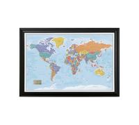 Personalized Push Pin World Travel Map with Black Frame and Pins - Blue Oceans - 27.5 inches x 39.5 inches