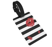 Personalized PVC Luggage Tags Holder, Red Mouth Black White Stripes Luggage Labels for Suitcases, Durable Id Name Tag Label for Suitcases Bags Backpacks, Travel Essentials, Anti-Loss Identifier