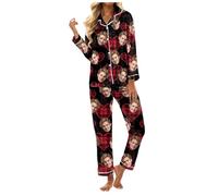 Personalized Pyjama Set for Women Two-Piece Long Pajamas with Funny Face Shirt and Pants Set Custom Valentine's Day Pyjamas Gifts for Women, WE, S
