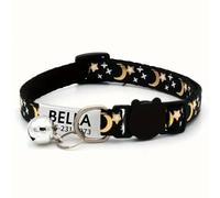 Personalized Quick Release Adjustable Nylon Strap ID Tag Bell Anti-lost Cat Collar For Small Dogs And Cats,Black,Neck 19-32cm