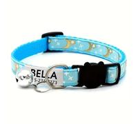 Personalized Quick Release Adjustable Nylon Strap ID Tag Bell Anti-lost Cat Collar For Small Dogs And Cats,BLUE A,Neck 19-32cm