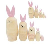 Personalized Rabbit Bunny Nesting Statue, Custom Text Wooden Matryoshka Russian Figurine, Handmade Stacking Set, 5 Pieces, Easter Home Decoration Gifts for Kids Girls