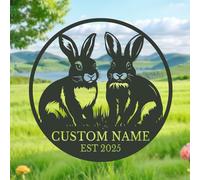 Personalized Rabbit Metal Wall Art, Custom Bunny Name Sign, Farmhouse Garden Decor, Rustic Yard Hanging, Cottagecore Gift for Rabbit Lovers (Style-2)