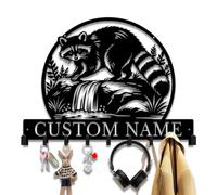 Personalized Raccoon Metal Wall Art Custom Name Sign for Entryway Living Room Library Rustic Cabin Woodland Home Decor，Style-3