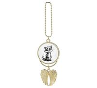 Personalized Raccoon Painting Car Rearview Mirror Ornament Double Side Custom Photo Picture Car Hanging Pendant Accessories Alloy Angel Wings Vehicle Decoration Golden