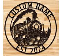 Personalized Railroad Metal Art - Custom Train Split Monogram Wall Sign, Rustic Home Decor Gift for Him, Dad, Train Enthusiasts (Style A)