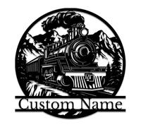 Personalized Railroad Metal Wall Art - Custom Train Engine & Station Sign - Industrial Decor for Man Caves, Offices & Train Lover Gifts (Style-3)