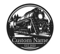 Personalized Railroad Metal Wall Art - Custom Train Engine & Station Sign - Industrial Decor for Man Caves, Offices & Train Lover Gifts (Style-8)