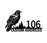Personalized Raven Metal Address Sign Custom House Number for Outside Wall Home Decor (Style-5)