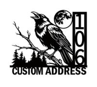 Personalized Raven Metal Address Sign Custom House Number for Outside Wall Home Decor (Style-7)