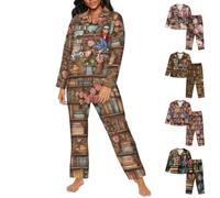 Personalized Reading Lovers Name Cartoon Portrait Pjs Set Custom Just A Girl Who Loves Books Button Up Tops and Pants Bookish Bookworm Sleepwear Librarian Gift for Christmas Birthday Anniversary