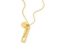 Personalized Rectangle Pendant Necklace with Heart Charm for Women | Custom Engraved Name Bar Necklace Gold & Silver | Jewellery Gift for Her, Mom, Wife, Girlfriend, Birthday, (Gold)