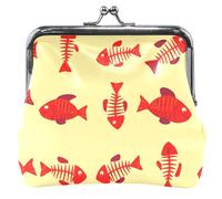 Personalized Red Fish Bones Yellow Cute Coin Purse for Women Leather Kiss Lock Change Purse for Girls, Red Fish Bones Yellow, Classic