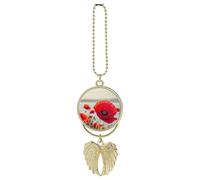 Personalized Red Flower Car Rearview Mirror Ornament Double Side Custom Photo Picture Car Hanging Pendant Accessories Alloy Angel Wings Vehicle Decoration Golden