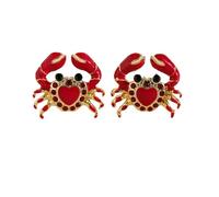 Personalized Red Heart-shaped Crab Ear Studs, Fashionable Marine Creature Crab Earrings, Summer Vacation Beach Party Jewelry