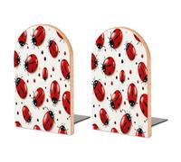 Personalized Red Ladybug Book Ends for Shelves, Large Heavy Duty Wooden Bookends with Non-Skid Metal Base Book Holder Decorative Book Stopper for Home Office Supplies 1 Pair