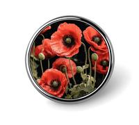 Personalized Red Poppy Flowers Leaves Button Pin, Exquisite Aluminum Alloy Lapel Pins, Fashion Round Badge Brooch Pin, Funny Enamel Pins for Bag Hats Clothes Metal Brooch & Gift