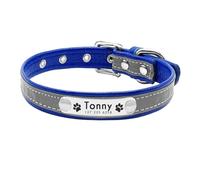 Personalized Reflective Leather Adjustable Cat And Dog Safety Collar For Shiba Inu Chihuahua Yorkshire Terrier Pug,Blue,S