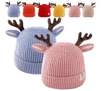 Personalized Reindeer Beanie Gnome Winter Hat, Festive Cute Antlers Knitted Christmas Hat, for Boys and Girls (BLP)