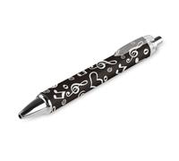 Personalized Retractable Ballpoint Pens, White Black Music Note Rollerball Pen, Ultra Fine, 0.5mm, Black Ink, Removable Refillable Ball Point Pen for Office School, 1 PCS
