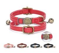 Personalized Retro PU Leather Cat Collar with Engraved Tags Durable Wear-Resistant Breakaway Adjustable Kitten Collar with Name and Phone Number & Bell
