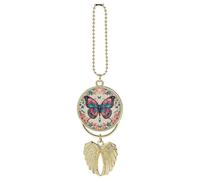Personalized Rhinestone Butterfly Car Rearview Mirror Ornament Double Side Custom Photo Picture Car Hanging Pendant Accessories Alloy Angel Wings Vehicle Decoration Golden