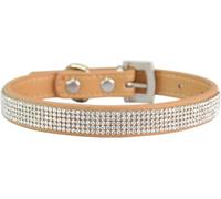Personalized Rhinestone Dog Collar, Adjustable Metal Buckle Pet Collar For Small Medium Large Dogs And Cats, Cute Dazzling Puppy Collar(Beige,S)
