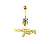 Personalized Rifle Gun Belly Button Ring AK47 Assault Rifle Pendant Belly Button Nail Human Body Piercing Jewelry for Women and Men, Crystal, not inlay