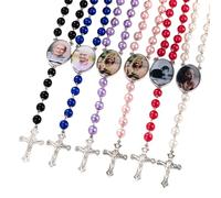 Personalized Rosary Beads Catholic for Women Men - Custom Photo & 6 Prayer Beads Color, Pearl Cross Necklace, Catholic Jewelry Gift for Her Him