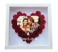 Personalized Rose Flower Shadow Box Frame, Custom Name Heart Shaped Dried Flower Display Frame Memory Picture Frame Display Case Gift for Her for Anniversary Birthday Valentine's Day(Photo)