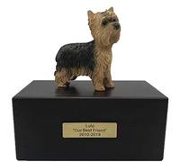 Personalized Rosewood Custom Pet Ashes Urn with Statue Customisable Engraved Nameplate for Dog and Cat Name and Date Pets Box Cremation Funeral Keepsake Urns for Dogs Cats Memorial (Yorkshire Terrier)