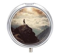 Personalized Round Metal Pill Box, Portable 3 Compartments Mountain Pill Organizer for Women, for Wallet, Travel Vitamins, Medicine, Fish Oil and