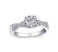 Personalized Round Solitaire AAA Cubic Zirconia Pave CZ Twist Criss Cross Infinity Engagement Ring For Women .925 Sterling Silver Customizable