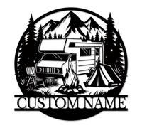 Personalized RV Metal Sign, Custom Campsite Wall Decor, Rustic Camping Gift for Outdoorsmen, Mountain Trail Art, Family Camper Plaque (Style-6)