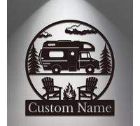 Personalized RV Metal Wall Sign - Custom Camper Name Art - Rustic Outdoor Decor for Trailers, Cabins & Camping Gifts (RV C)
