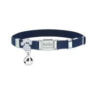 Personalized Safety Elastic Cat Collars with Bell,Laser Customized Stretch Kitten Collars for Girls Boys Cats-Navy Blue