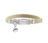 Personalized Safety Elastic Cat Collars with Bell,Laser Customized Stretch Kitten Collars for Girls Boys Cats-Khaki