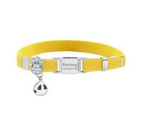 Personalized Safety Elastic Cat Collars with Bell,Laser Customized Stretch Kitten Collars for Girls Boys Cats-Yellow