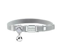 Personalized Safety Elastic Cat Collars with Bell,Laser Customized Stretch Kitten Collars for Girls Boys Cats-Grey