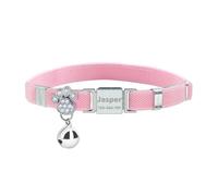 Personalized Safety Elastic Cat Collars with Bell,Laser Customized Stretch Kitten Collars for Girls Boys Cats-Pink