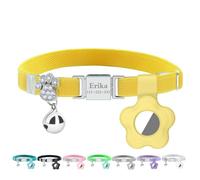 Personalized Safety Elastic Cat Collars with Bell Soft Silicone Cover for Air Tag,Laser Customized Stretch Kitten Collars for Girls Boys Cats (Yellow)