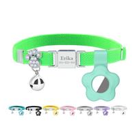 Personalized Safety Elastic Cat Collars with Bell Soft Silicone Cover for Air Tag,Laser Customized Stretch Kitten Collars for Girls Boys Cats (Light Green)