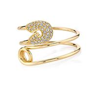 Personalized Safety Pin Cubic Zirconia Wrap Double Line Statement Rings for Women Men Sparkling Bling Expandable Open Size Stacking Dainty Wedding Engagement Party Fashion Jewelry for Her